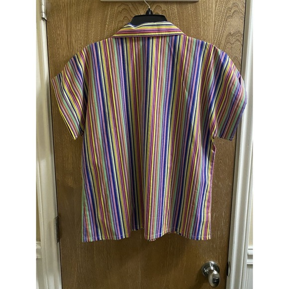 BLAIR Women's Vintage Multicolor Rainbow Striped Button Up Shirt - Size Medium - Picture 2 of 8